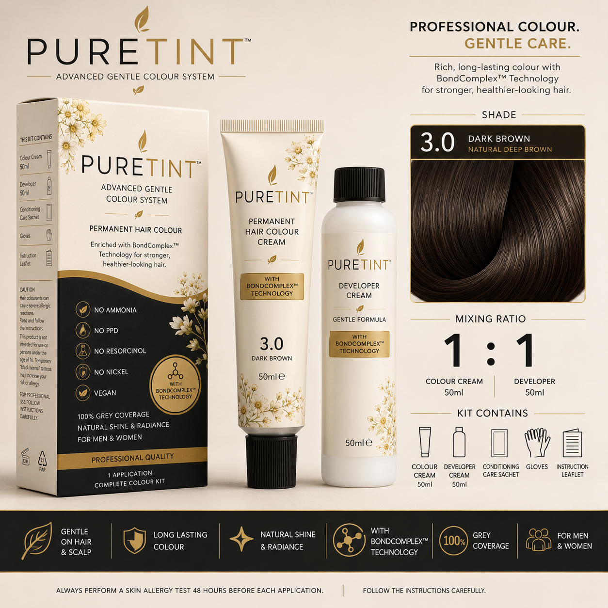 PURETINT™ Permanent Hair Colour with BondComplex™ Technology – Premium No Ammonia & No PPD Hair Dye