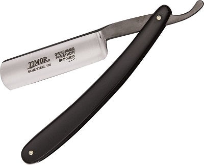 Timor Straight Razor Wide, 5/8" Carbon Steel Blade, Black Plastic Handles - Tulipa Hair & Beauty 
